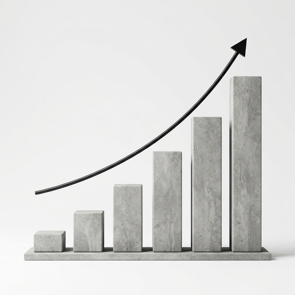 Strategic Depth - Concrete Bar Graph with Upward Arrow